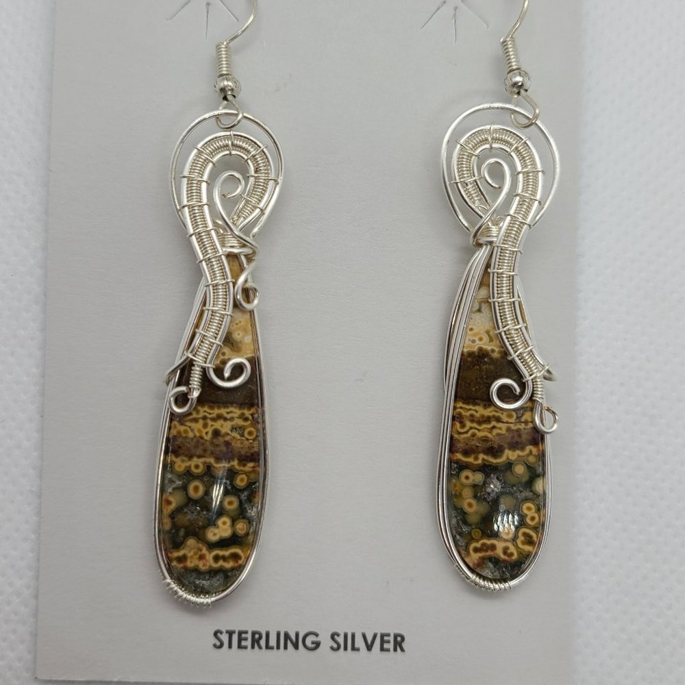 Ocean Jasper Slab Earrings, Sterling Silver, Octopus Wrap